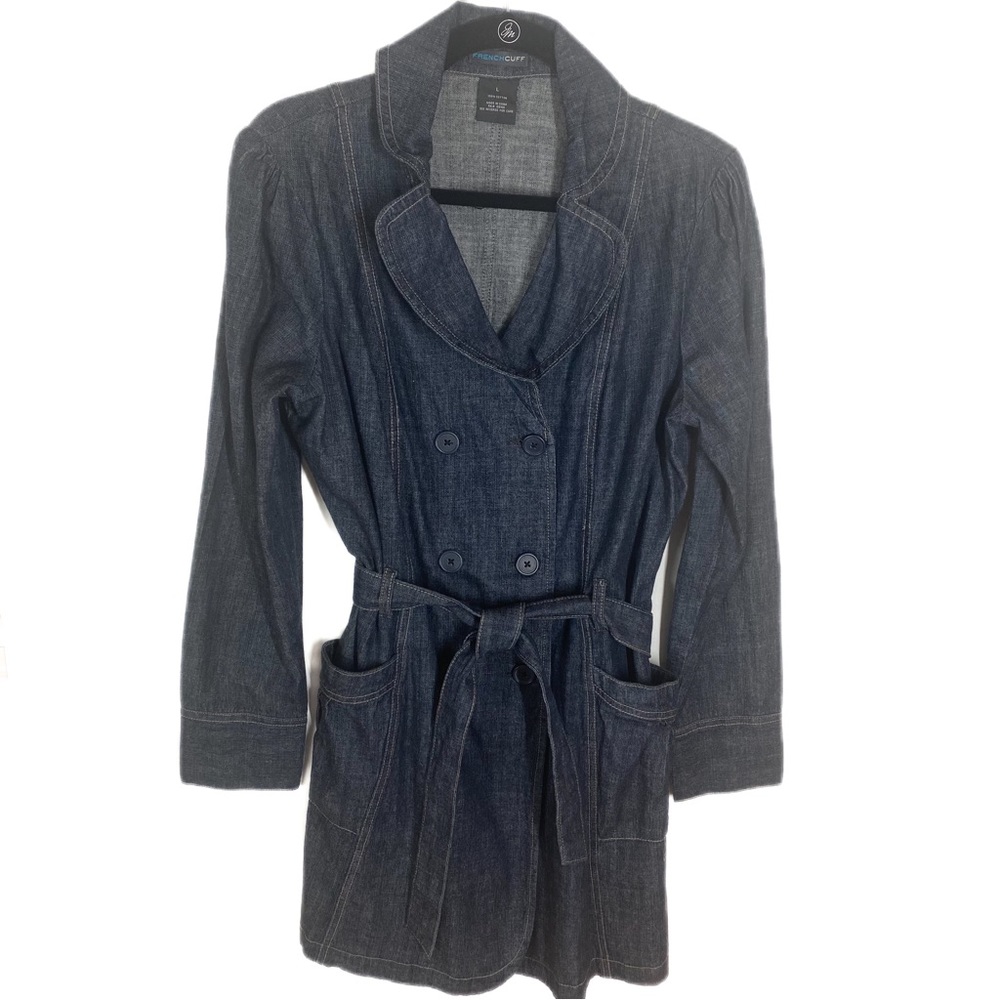 French Cuff Double Breasted Denim Jacket, size large